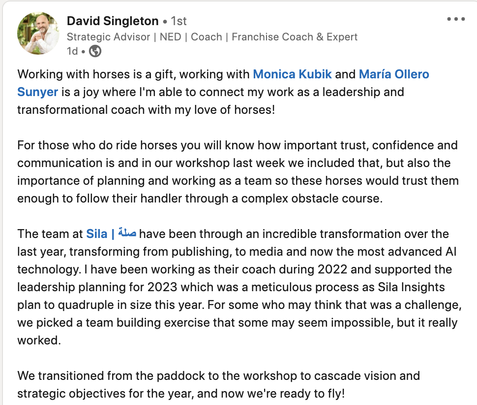 Testimonial David Singleton Dubai Leadership Coach start up