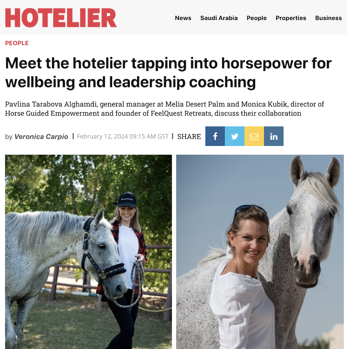 Hotelier Middle East magazine Pavlina Melia Desert Palm Monica horse coaching retreats